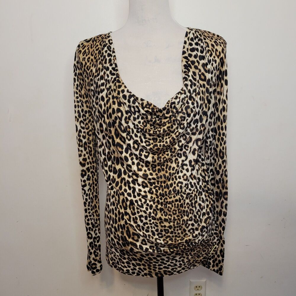 Michael Kors Women’s Leopard Print Cowl Neck Top Size M Long Sleeve Animal Print